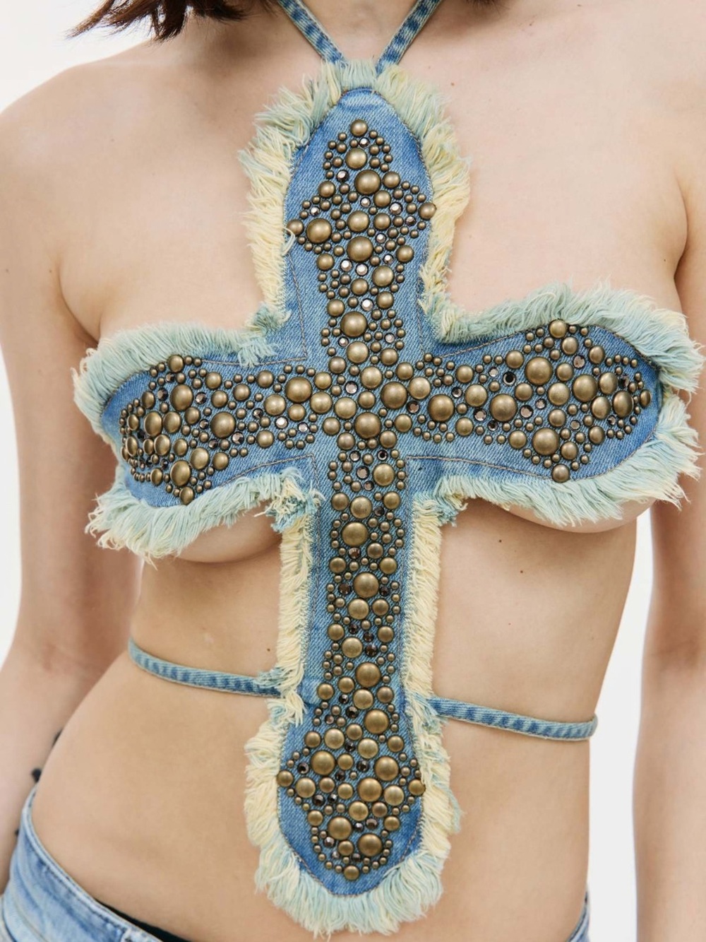 Blumarine SS'23 runway Cross Top W Studs in Warm Sand
